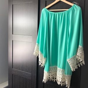 Aqua shift dress with detailing